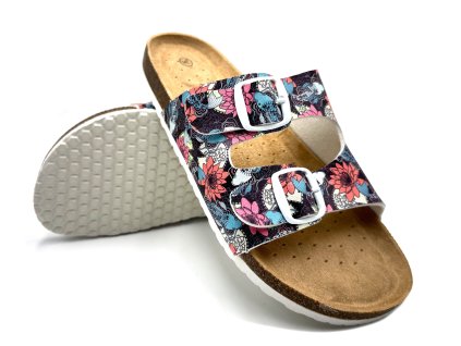Dámské biopantofle KVĚTY - černá/modrá/růžová