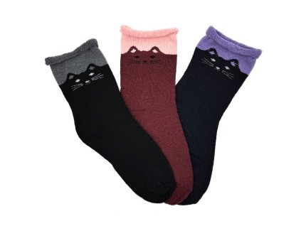 Dámské bambusové termo ponožky KOČKA 3-pack - červená MIX