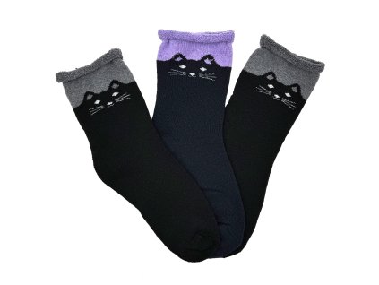 Dámské bambusové termo ponožky KOČKA 3-pack - černá MIX