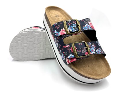 Dámské biopantofle na platformě KVĚTY - modré