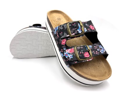 Dámské biopantofle na platformě KVĚTY - černé