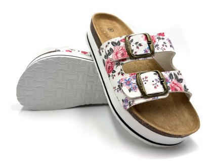 Dámské biopantofle na platformě KVĚTY - bílé