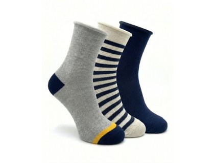 Pánske zdravotné ponožky stredné so vzorom modrá / šedá / pruh 3-pack