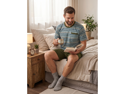 Pánské pyžamo PROUŽEK - zelená