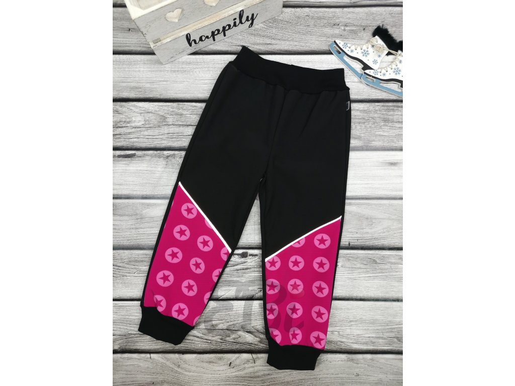 Zimní softshellové kalhoty - černé, pink stars