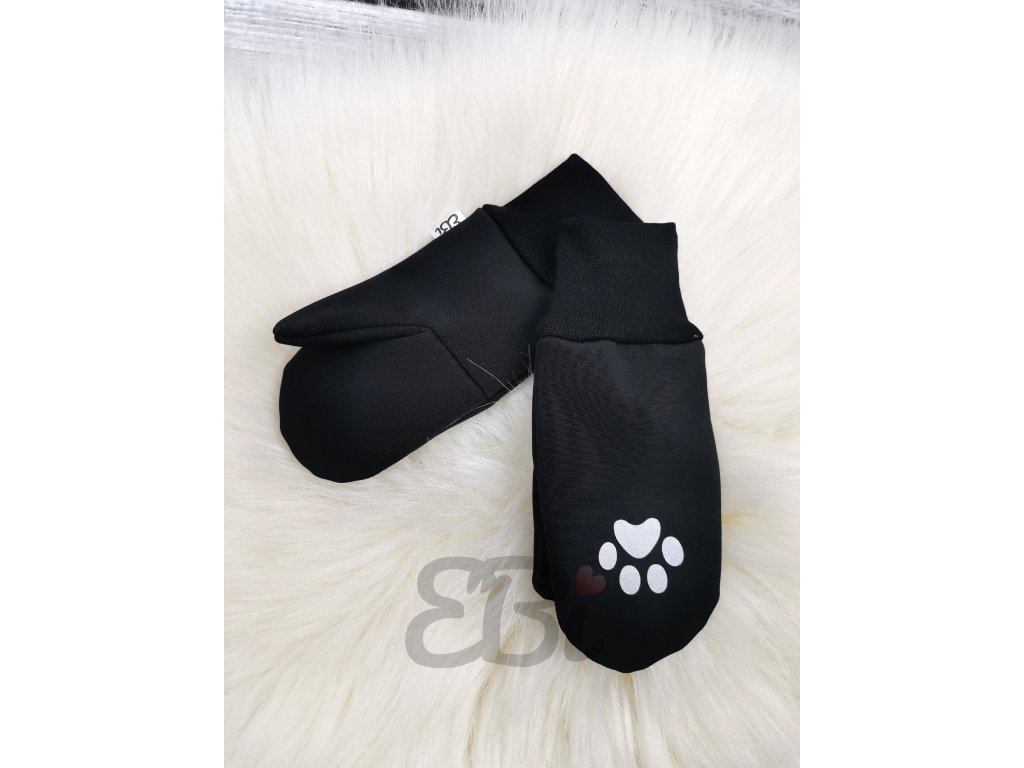 Zimní softshellové rukavice - černé, reflexní tlapka