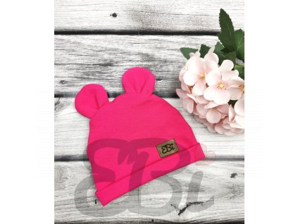 Čepička s oušky, neon pink