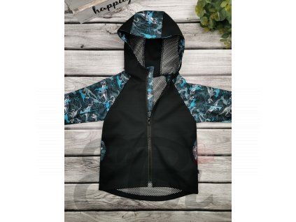 Soft. bunda jaro-podzim s mřížkou, Modrý Dino