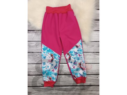 Zimní softshellové kalhoty - růžové, Jednorožec