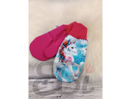 Zimní softshellové rukavice - růžové, Jednorožec