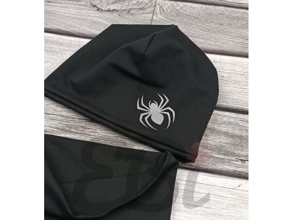 Set čepice a nákrčník - Černá s reflexním pavoukem