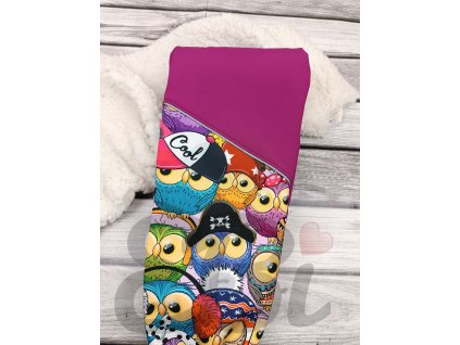 Zimní softshellové kalhoty s BERÁNKEM fialové -barevné sovy
