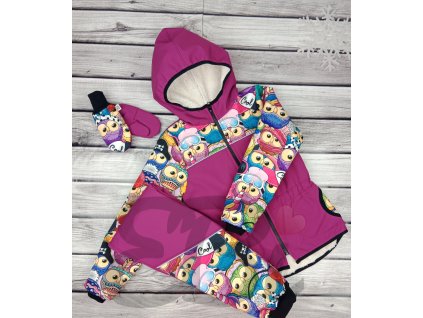 Zimní softshellové kalhoty s BERÁNKEM černé - fialové, barevné sovy