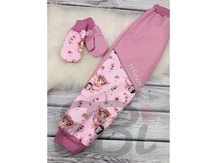 Zimní softshellové kalhoty - pudrové, víly