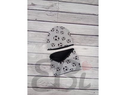 Set - černá zimní čepice s nákrčníkem - Míče