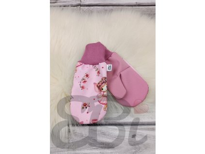 Zimní softshellové rukavice -pudrové, víly