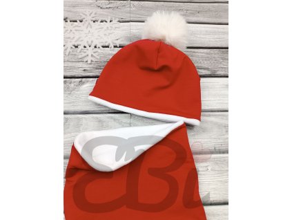 Set - černá zimní čepice s nákrčníkem - Viva magenta s bambulí