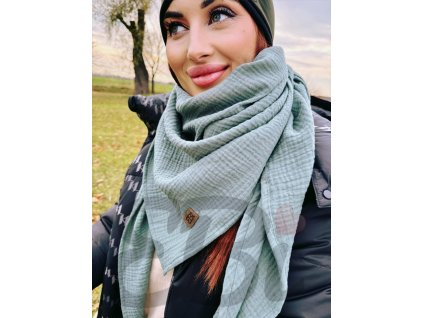 Mušelínový maxi šátek - Khaki