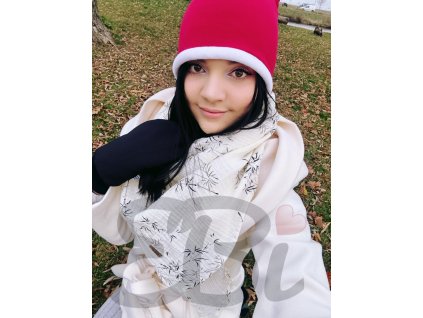 Mušelínový maxi šátek - Smetanový s tiskem