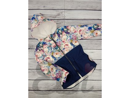 Zimní bunda softshellová s BERÁNKEM, Námořnická modrá, květy