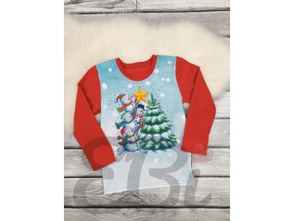 Tričko dl.rukáv, Vánoční sněhuláci u stromečku