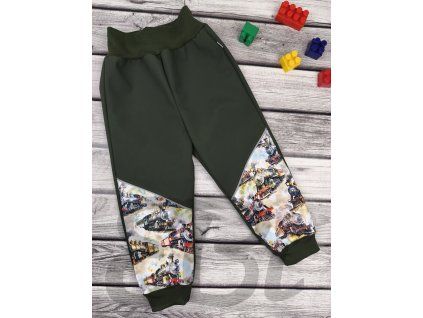 Softshellové kalhoty - khaki vláčky