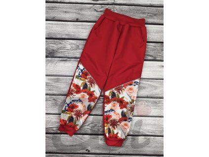 Softshellové kalhoty - Květy červené