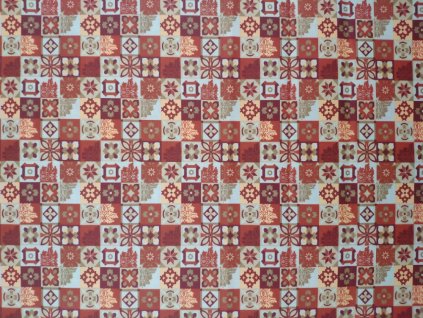 Bavlněná látka tisk - kytky ve čtverečcích