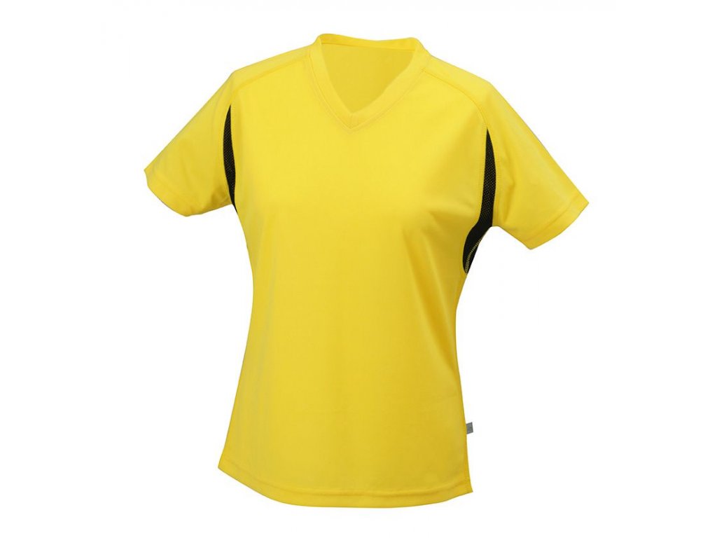 Dámské běžeckPohodlné dámské běžecké tričko s krátkým rukávem a výstřihem do V žlutá