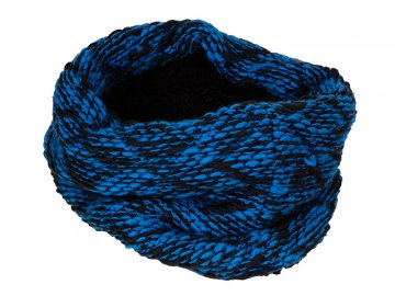 Zimní pletená šála bez konce s fleecem modrá