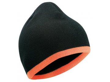 Dvojitě pletená těsně přiléhající čepice s kontrastním okrajem černá oranžová