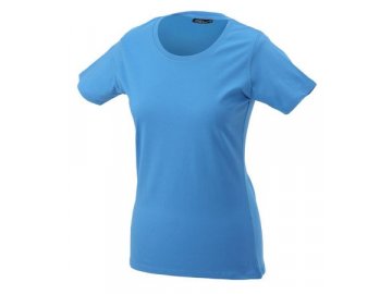 Příjemné dámské tričko s kulatým elastickým výstřihem modrá aqua