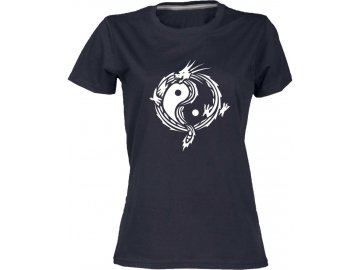 Dámské tričko Jin Jang v motivu draka cerna