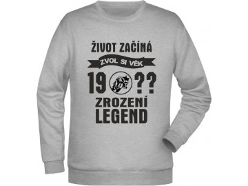 Mikina zrozeni legend motorka zvol si svuj ročník melir