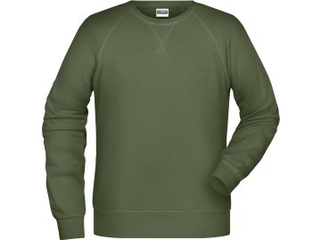 Pánská klasická mikina z Bio bavlny s rukávy v raglánovém střihu olivová