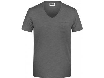Pánské tričko z Bio bavlny s kapsičkou a výstřihem do "V" černý melír