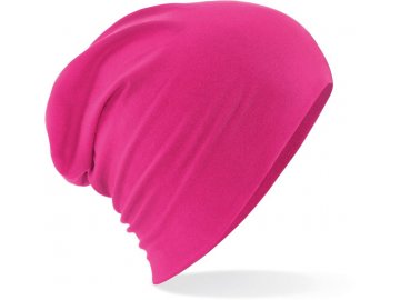 Delší módní čepice z bavlněného úpletu růžová