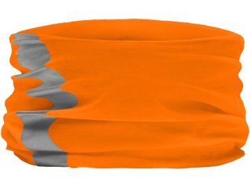 Multifunkční šátek, čelenka v reflexních barvách a reflexním pruhem neonově oranžová