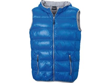 Pánská ultra lehká péřová vesta s kapucí v ležérním stylu modrá