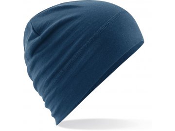 Jednovrstvá čepice z vlny modrá Merino s dvouvrstvou manžetou