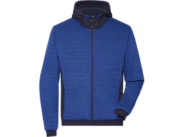 Pánská zateplená pletená fleecová bunda v kombinaci s elastickým žebrováním modrý melír do 6XL