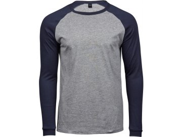 Pánské pevné triko s dlouhým rukávem v baseballovém designu melír - modrá námořní