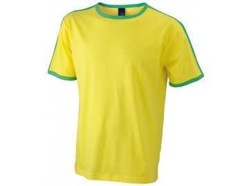 Pánské tričko s kontrastními pruhy na ramenou žlutá