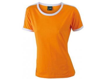Velmi zajímavé dámské tričko s kontrastními pruhy oranžová