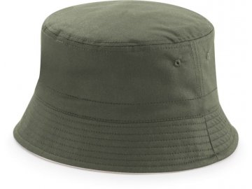 Bavlněný oboustranný klobouk "hrnkového" tvaru olivová