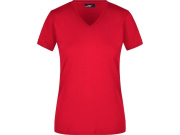 Dámské přiléhavé tričko s krátkým rukávem a s výstřihem do V červená