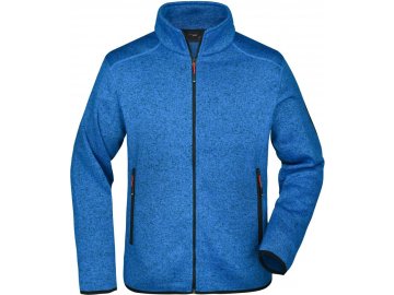 Pánská módní bunda z pleteného fleecu v melírovaném vzhledu modrá