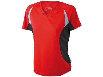 Dámské běžecké prodyšné tričko s výstřihem V červená
