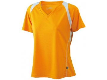 Dámské běžeckéDámské běžecké prodyšné triko s výstřihem do V s kontrastními vsadkami oranžová
