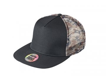 Kšiltovka trucker s rovným kšiltem se síťovinou ve stylu camouflage černá